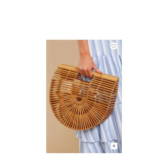 Handbags - Bamboo Wood Handmade Half Moon Basket Handbag